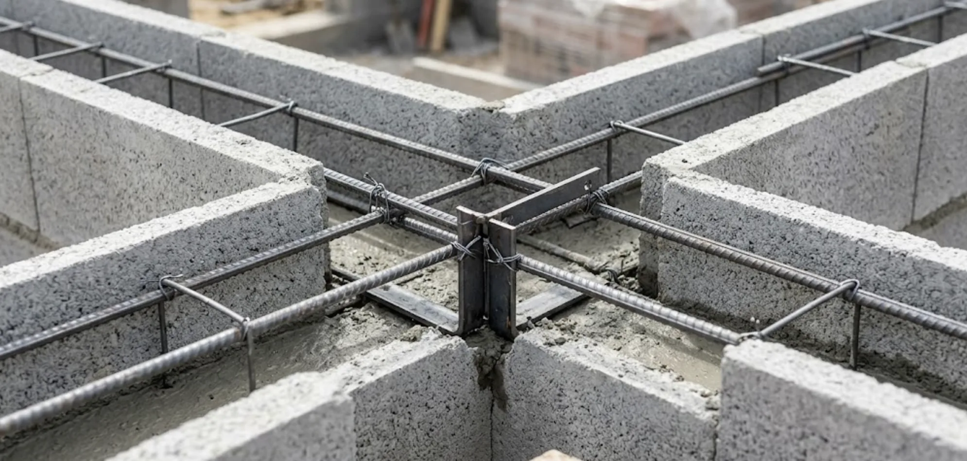 ferraillage chaînage horizontal bloc en U angle parpaing armatures acier